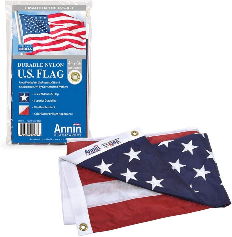 Annin Flagmakers American Flag Nylon SolarGuard Nyl-Glo - 4' x 6' Durable U.S. Flag with Sewn Stripes and Embroidered Stars - Image 1